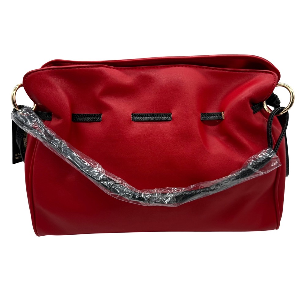 BADGLEY MISCHKA Red Snake Combo Drawstring Bucket Shoulder‎ Bag NWT $149 MSRP